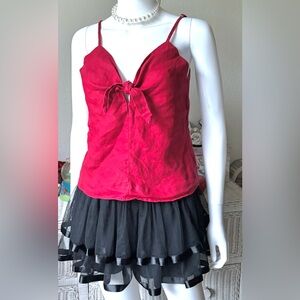 Reformation 100% linen Top Wide Bust-line Chest Tie in Red color Size Small